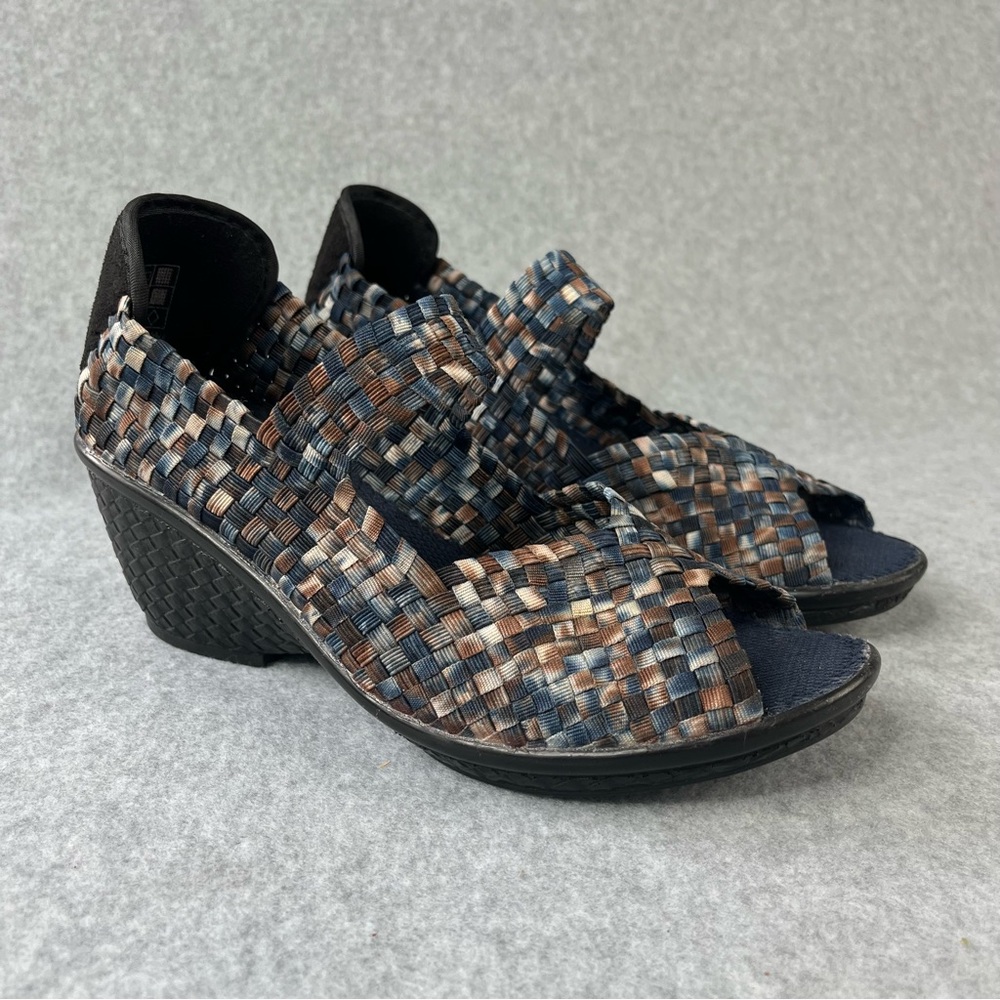 Bernie Mev Woven Stretch Wedge Sandals Blue Brown EU 37 Comfort Shoes